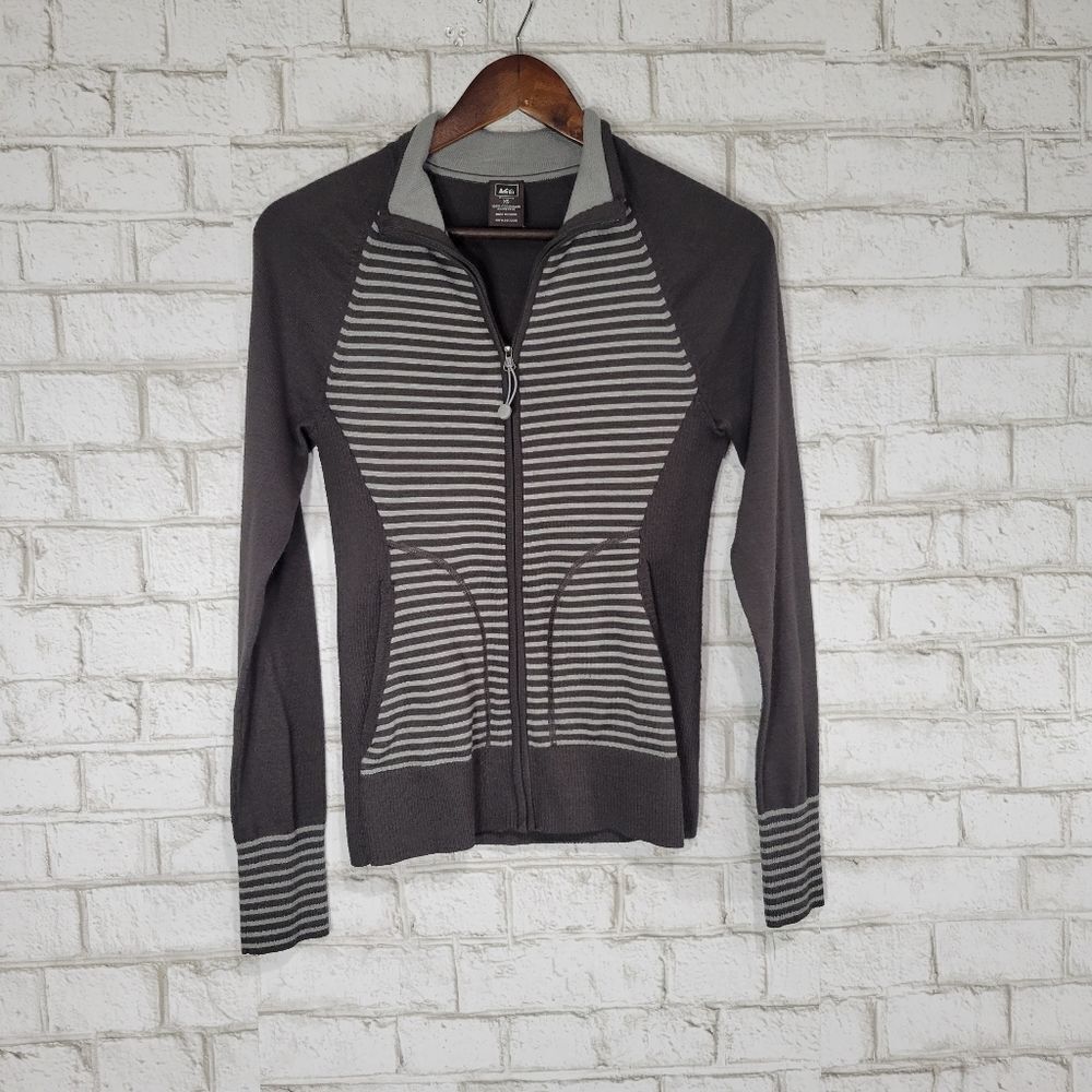 REI Coolmax stripe‎ full zip sweater